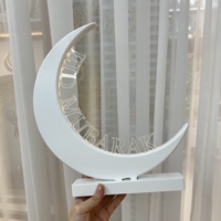 Nouvelle Lampe de Table LED en Bois en Forme de Croissant de Lune de 30 cm 2027, Décoration de Lettres Acryliques Eid Mubarak, Lampe en Contreplaqué Blanc, Ornement de Table Islamique