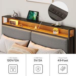 กรอบเตียงขนาดเต็ม/เตียงคู่/ควีนไซส์/เตียงคิงไซส์โครงเตียงโลหะพร้อมแท่นชาร์จและไฟ LED หัวเตียงพร้อมชั้นวาง - Product Image 6