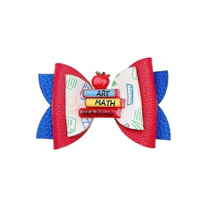 Accesorios para el Cabello de Niñas, Lindos Lazos de Tela Hechos a Mano con Brillantina, Horquillas para el Cabello con Diseño de Lápiz y Manzana para el Regreso a Clases - Product Image 2