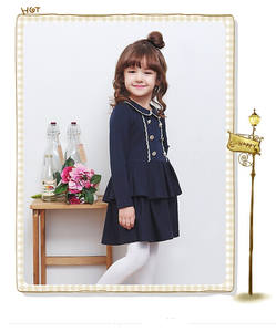 Vêtements pour enfants en gros, style preppy, robe à manches longues avec col à volants pour filles, fabriquée en Chine - Product Image 3