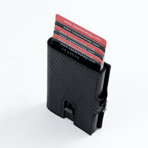 New Design Fashion High Quality Carbon Fiber Real Leather Smart Cardholder RFID Blocking Automatic Pop Out <b>Card</b> <b>Holder</b> <b>Wallet</b> - Product Image 4