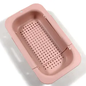 Adjustable Folding Extendable Drain Basket Wash Fruits Dry Dishes Sink Strainer Basket Vegetable Plastic Washing Basket