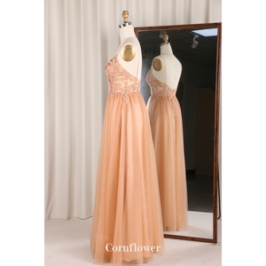 现代Aline v领无袖落地式薄纱女装迷人刺绣珠光亮片橙色水钻球 - Product Image 2