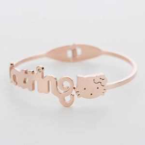 Bracelet Hello Kitty en acier doré rose, ouvrable, design chat de dessin animé, bijoux pour femmes, cadeau - Product Image 1