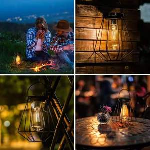 Lanterne solaire en fer, lumière LED suspendue, décoration de jardin extérieure, portable avec panneau solaire - Product Image 4