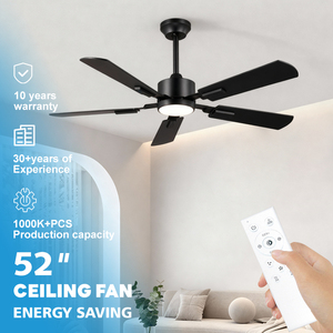 Ventilateur de plafond LED moderne silencieux avec moteur réversible et pales en contreplaqué de 52 pouces pour salon et chambre à coucher, modèle F5671E Sile - Product Image 1