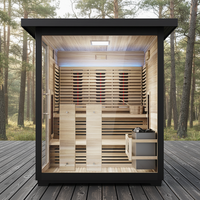 Sauna infrarouge extérieur pour 4 personnes, noir, sauna combiné extérieur avec éclairage LED, utilisation domestique et jardin, sauna vapeur traditionnel
