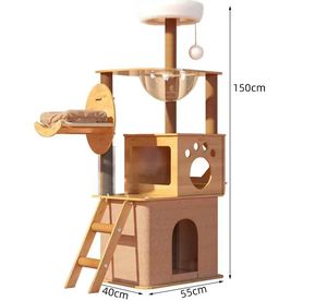 Moderne, milieuvriendelijke kattenboom met 4 niveaus & bovenop kartonnen verpakking, geschikt voor binnen/buiten gebruik, kattenklimrek & krabplank - Product Image 1