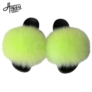 Happyslides sandali di peluche vera pelliccia di <span class=keywords><strong>visone</strong></span> diapositive 2023 grandi diapositive di pelliccia Bulk donne pantofole pelose Logo diapositive di pelliccia blu - Product Image 6