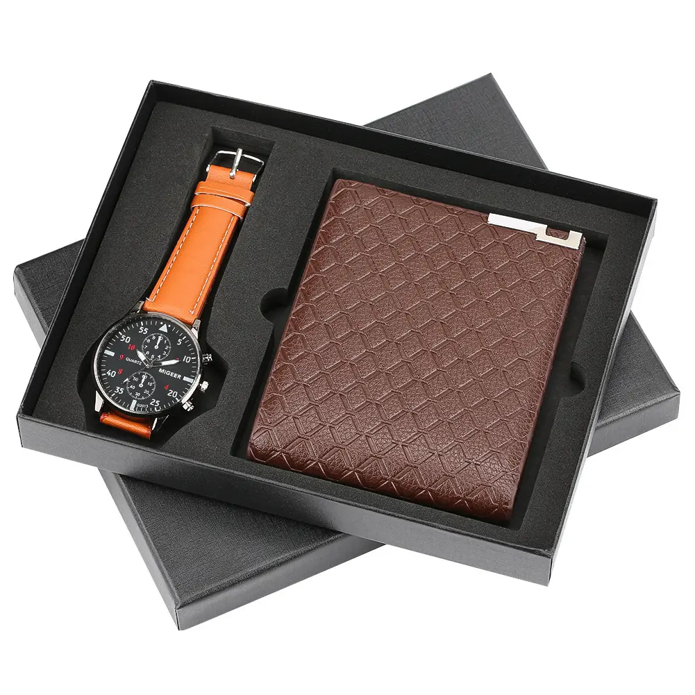 عرض مميز مجموعة محفظة ساعة من الجلد الفاخر هدايا عمل مخصصة لعيد الحب وعيد الميلاد وصندوق التخرج