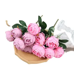 인공 웨딩 꽃 도매 웨딩 세트 장식 레드 7 헤드 모란 장미의 많은 수