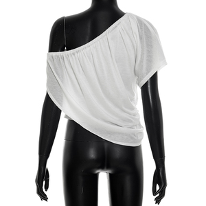 Viviblook C26TP171 Camiseta de Verano para Mujer, Nueva, Informal, Simple, con Hombros Descubiertos, Doble Capa, Top Informal para Damas - Product Image 6