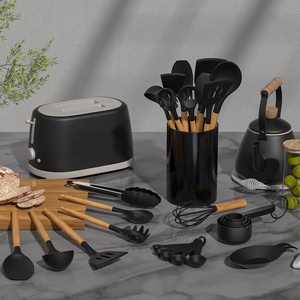 Ustensiles de cuisine en silicone avec manche en bois, ensemble d'ustensiles de cuisine en silicone, ustensiles de cuisine en silicone avec support - Product Image 5