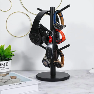 Porta Tazze da Caffè e Tè Salvaspazio da Appoggio con Base Spessa <span class=keywords><strong>in</strong></span> <span class=keywords><strong>Legno</strong></span> e 6 Ganci - Supporto a Sospensione per Tazze - Product Image 4