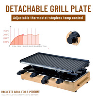Elektrischer Bambus-Stil 8-Personen rauchfreier Raclette-Party-Grill mit Antihaft-Grillplatte 1200 W