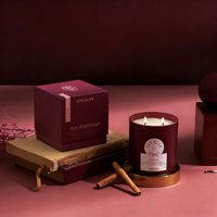 Boîte à bougies personnalisée haut-bas en carton rigide avec insert en papier personnalisable, dorure à chaud, pelliculage mat, recyclable, boîte en papier de marque