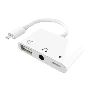 Adaptador OEM 3 en 1 USB hembra OTG con carga y divisor de conector de audio para auriculares de 3,5mm para iPhone/iPad, compatible con unidad Flash USB
