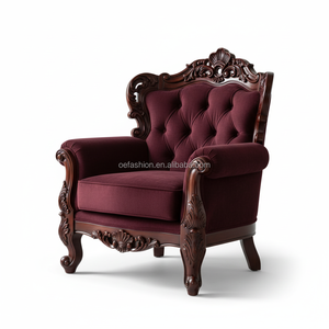 Sofá Individual de Estilo Victoriano OE-FASHION con Respaldo Alto, Acabado en Caoba, Tapizado en Terciopelo con Botones, Muebles OE-FASHION - Product Image 2