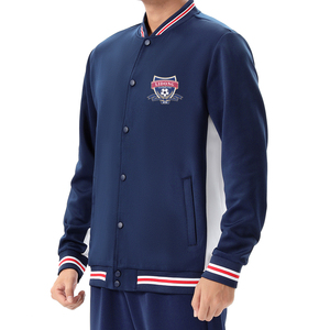 Chaqueta de béisbol unisex con botones y logotipo personalizado, cuello y puños a rayas, para actividades de entrenamiento de equipos deportivos. - Product Image 6