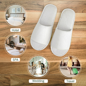 Precio de fábrica al por mayor Toalla blanca Tela Zapatillas de Punta abierta Transpirable Barato Desechable <span class=keywords><strong>Terry</strong></span> Cloth Zapatillas de hotel con logotipo - Product Image 5