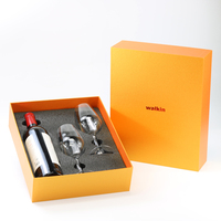 Boîte cadeau en carton rigide recyclable sur mesure OEM avec couvercle et base pour bouteilles de vin et verres, avec insert en mousse alimentaire