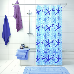 Rideau de douche Netty 180x200 cm motif étoile de mer bleue, décoration de salle de bain - Product Image 3