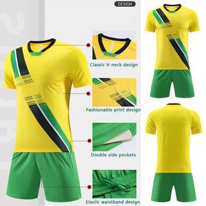 Camisetas y Pantalones Cortos de Fútbol Personalizados Amarillo y Verde Equipo de Sudáfrica <span class=keywords><strong>Camiseta</strong></span> de Fútbol Cosida al por Mayor para <span class=keywords><strong>Calentamiento</strong></span> - Product Image 3