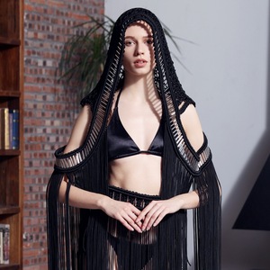 Chal de macramé <span class=keywords><strong>con</strong></span> borlas, capa trenzada a mano, estilo bohemio, capucha de ala ancha <span class=keywords><strong>para</strong></span> mujer, cordón de algodón <span class=keywords><strong>para</strong></span> vestido de macramé, novedad de 2017 - Product Image 3