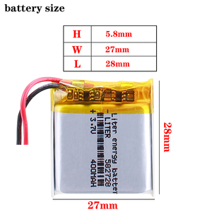 แบตเตอรี่ลิเธียมโพลิเมอร์ลิเธียม Li-Po Li-ion 3.7V 582728 400mAh ชาร์จได้สำหรับ smartwatch <span class=keywords><strong>GPS</strong></span> PDA Notebook - Product Image 2