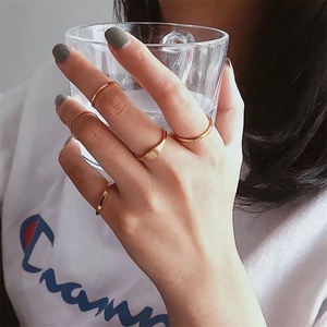 New Arrivals Simple Brushed Stainless Steel 18k Gold Plated Female Custom logo <b>Blank</b> <b>Rings</b> - Product Image 2