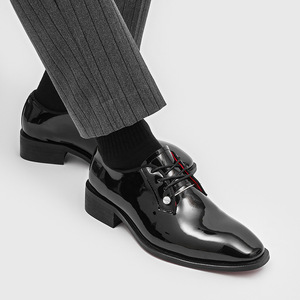 2026 New Arrival Formal <b>Red</b> Soled Square Toe Chunky <b>Heel</b> Lace Up Men's Shoes Stylish Versatile Casual Wear Comfortable Durable - Product Image 6