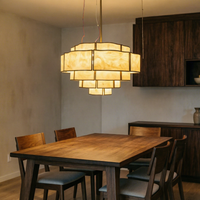 Grand lustre LED en albâtre avec télécommande pour salon et salle à manger, design anti-éblouissement, nouveau style chinois