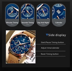 Montre à quartz de luxe pour homme Drioshipping, étanche, lumineuse, avec calendrier, chronographe, bracelet en cuir sport, boîtier en acier inoxydable - Product Image 3