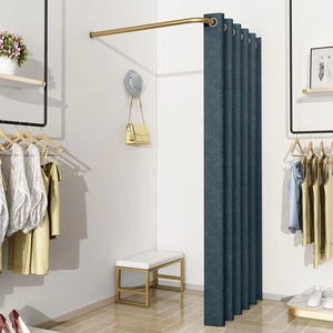 Cabine d'essayage mobile de luxe en métal pour boutique de vêtements, cabine d'essayage portable dorée avec rideau - Product Image 2