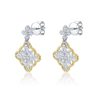 Boucles d'oreilles en or blanc et jaune 18 carats, diamants naturels, style vintage, classique, très vendues, pour femmes - Product Image 2