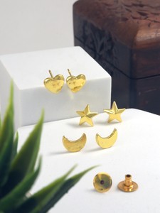 Pendientes de Diseño con Baño de Oro de 24K, Anti-deslustre, con Forma de Corazón, Estrella y Luna, Estilo Oro Fundido, para Uso Diario - Product Image 6