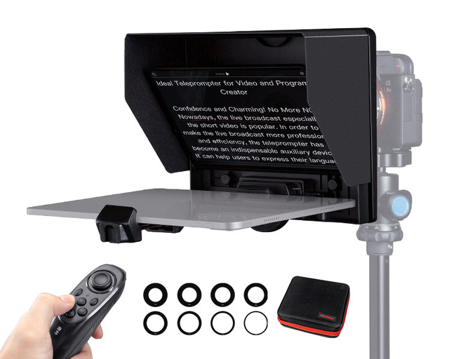 10" Aluminum Portable Folding Teleprompter with 50/50 Beam Splitter and for Interface for Smartphone DSLR Camera Tablet