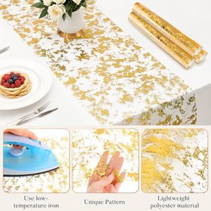 Rouleau de chemin de table en maille métallique scintillante dorée 11"X108" pour mariage, anniversaire, fête de Noël - Product Image 3