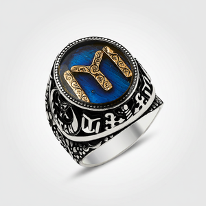 925K Sterling Silver Ottoman Dirilis Blue Enamel <b>Men</b> <b>Ring</b> - Product Image 2