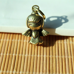 Llavero de latón con colgante de ángel y dije de calabaza, estilo chino de dibujos animados, accesorio hecho a mano - Product Image 3