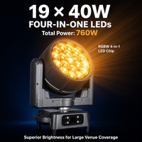 Projecteur LED mobile étanche IP66 Bee Eye 19x40W RGBW 1000W avec zoom 7-45° DMX pour scène