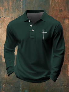 <span class=keywords><strong>Polo</strong></span> a Maniche Lunghe da Uomo Premium Best Seller con Croce Cristiana, in Tessuto Morbido e Traspirante, Ideale per la Chiesa e l'Uso Quotidiano - Product Image 4