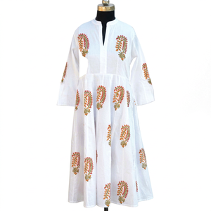 Robe longue tunique en coton imprimé à la main et brodée, grande taille, pour femme, tenue décontractée, ODM - Product Image 1