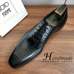 Chaussures en cuir haut de gamme faites à la main, à bout pointu, en cuir véritable pour homme, avec motif brodé, chaussures Oxford formelles pour affaires - Product Image 6