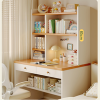 Ensemble de bureau d'ordinateur en bois massif de style crème au design moderne, gain de place pour chambre à coucher, coiffeuse, bureau d'étude pour enfants et bibliothèque combinée