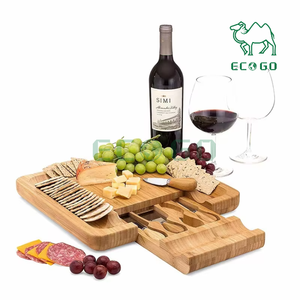 Plateau de service alimentaire carré en bambou pour la maison, la cuisine, les fêtes, les cadeaux, mini planche à fromage avec ensemble de couteaux - Product Image 6