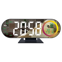 Réveil de bureau LED minimaliste transfrontalier avec éclairage d'ambiance, affichage numérique multifonctionnel et design créatif effet miroir