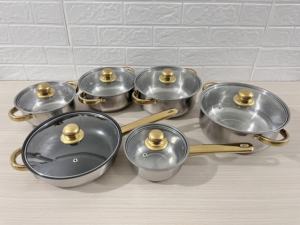 스테인레스 스틸 요리 냄비 12pcs 유리 뚜껑이있는 요리 세트 조리기구 골드 컬러 핸들 냄비와 팬 Marmites 캐서롤 세트 - Product Image 3