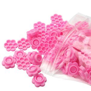 100 coupelles roses en nid d'abeille pour colle à cils, support portable en plastique pour extensions de cils, outil en forme de ventilateur - Product Image 2