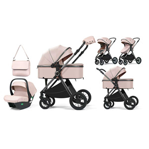 Poussette de luxe 4-en-1 avec système de poussée assistée, tissu de qualité, grandes roues panoramiques, double siège, cadre métallique pliable - Product Image 5